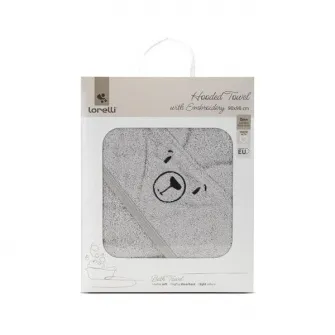 Prosop de baie cu gluga si broderie, Lorelli, 90 x 90 cm, 0 luni+, bumbac, Soft Grey
