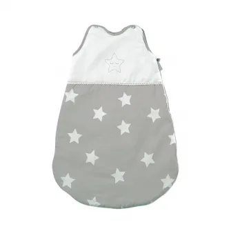 Sac de dormit de vara, Lorelli, 0-6 luni, cu broderie, bumbac 100%, inchidere cu capse pe umar si fermoar lateral, Stars Grey
