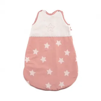 Sac de dormit de vara, Lorelli, 0-6 luni, cu broderie, bumbac 100%, inchidere cu capse pe umar si fermoar lateral, Stars Pale Blush