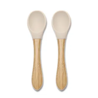 Set 2 lingurite din bambus si silicon, Lorelli, ergonomice, delicate pentru gingii, bej