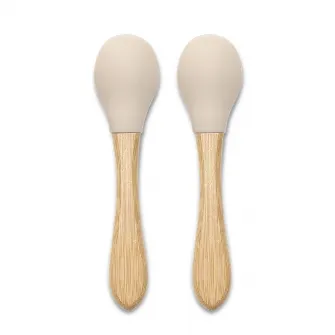 Set 2 lingurite din bambus si silicon, Lorelli, ergonomice, delicate pentru gingii, bej