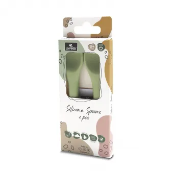 Set 2 lingurite din silicon natural, Lorelli, 6 luni+, Fresh Green
