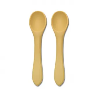 Set 2 lingurite din silicon natural, Lorelli, 6 luni+, Yellow
