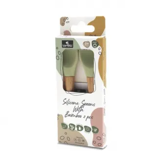 Set 2 lingurite din silicon si bambus, Lorelli, forma ergonomica, 6 luni+, Fresh Green