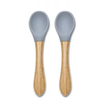 Set 2 lingurite din silicon si bambus, Lorelli, forma ergonomica, 6 luni+, Grey