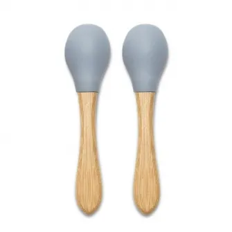 Set 2 lingurite din silicon si bambus, Lorelli, forma ergonomica, 6 luni+, Grey