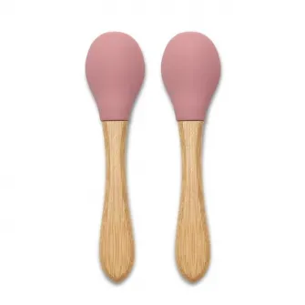 Set 2 lingurite din silicon si bambus, Lorelli, forma ergonomica, 6 luni+, Pink