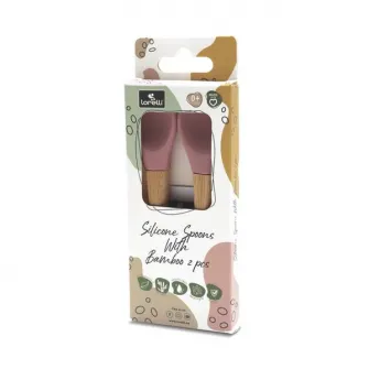 Set 2 lingurite din silicon si bambus, Lorelli, forma ergonomica, 6 luni+, Pink