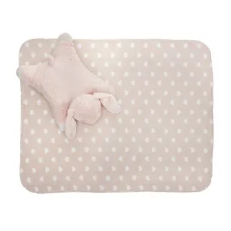 Set 2 piese, paturica 90 x 75 cm si pernuta iepuras 45 x 30 cm, Lorelli, Poffy Duo, 0 luni+, Pink