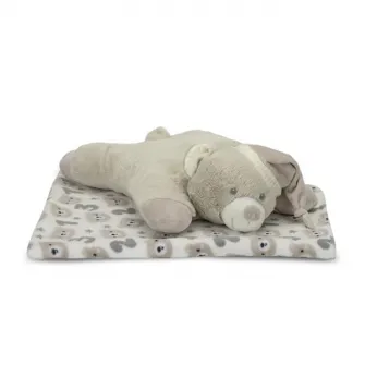 Set 2 piese, paturica 90 x 75 cm si pernuta ursulet 45 x 30 cm, Lorelli, Poffy Duo, 0 luni+, Beige