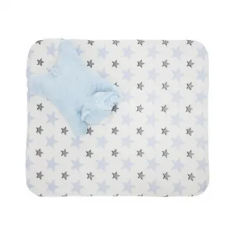 Set 2 piese, paturica 90 x 75 cm si pernuta ursulet 45 x 30 cm, Lorelli, Poffy Duo, 0 luni+, Blue