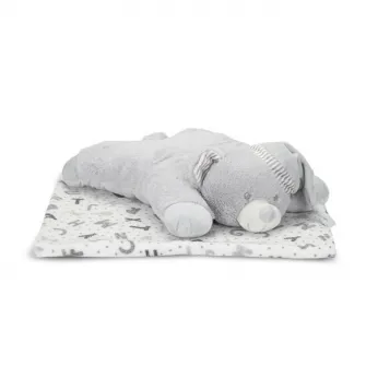 Set 2 piese, paturica 90 x 75 cm si pernuta ursulet 45 x 30 cm, Lorelli, Poffy Duo, 0 luni+, Grey
