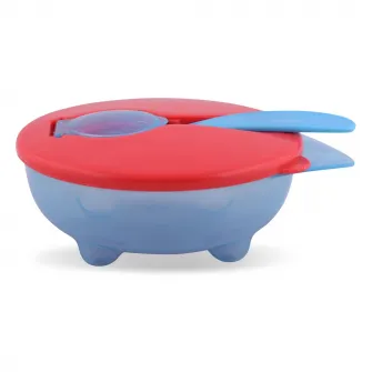Set castron cu capac ermetic si lingurita, 5x12 cm, fara BPA, Blue