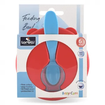 Set castron cu capac ermetic si lingurita, 5x12 cm, fara BPA, Blue