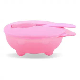 Set castron cu capac ermetic si lingurita, 5x12 cm, fara BPA, Pink