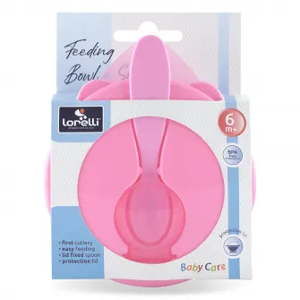 Set castron cu capac ermetic si lingurita, 5x12 cm, fara BPA, Pink