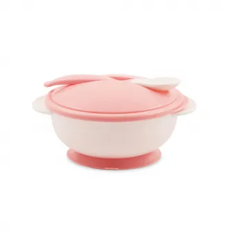 Set castron cu ventuza, Lorelli, capac si lingurita, Blush Pink