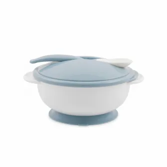 Set castron cu ventuza, Lorelli, capac si lingurita, Moonlight Blue