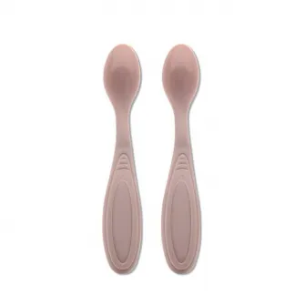 Set de 2 lingurite flexibile, Lorelli, potrivit pentru trecerea la primele alimente semi lichide, margine rotunjita care protejeaza gingiile bebelusului, 6 luni+, My Friend, Mellow Rose