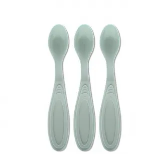 Set de 3 lingurite flexibile, Lorelli, potrivit pentru trecerea la primele alimente semi lichide, margine rotunjita care protejeaza gingiile bebelusului, 6 luni+, My Friend, Iceberg Green