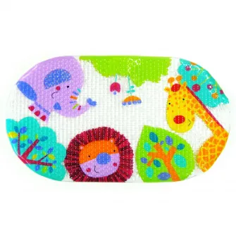Set de baie 4 piese, Knorr Toys, include covoras de baie din PVC 69x39 cm si 3 jucarii animalele junglei, 0 Luni+