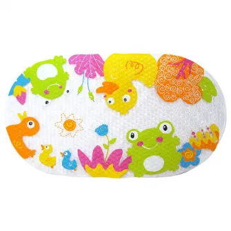 Set de baie 4 piese, Knorr Toys, include covoras de baie din PVC 69x39 cm si 3 jucarii animalute, 0 Luni+