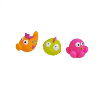 Set de baie 4 piese, Knorr Toys, include covoras de baie din PVC 69x39 cm si 3 jucarii lumea subacvatica, 0 Luni+