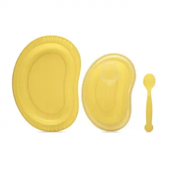 Set de hranire 3 piese, Lorelli, contine farfurie, castron cu capac cu inchidere ermetica, lingurita, 6 luni+, Yellow