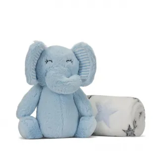 Set paturica moale si jucarie din plus elefant, Lorelli, Nappy, 90 x 75 cm, 0 luni+, Blue