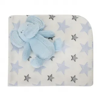 Set paturica moale si jucarie din plus elefant, Lorelli, Nappy, 90 x 75 cm, 0 luni+, Blue