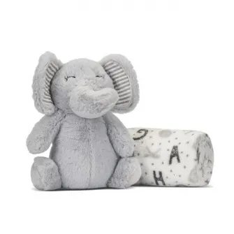 Set paturica moale si jucarie din plus elefant, Lorelli, Nappy, 90 x 75 cm, 0 luni+, Grey