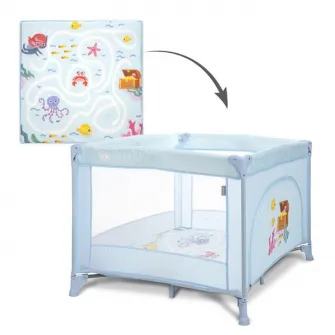 Tarc de joaca, Lorelli, Play N Relax, 100x100x75 cm, deschidere laterala cu fermoar, geanta de transport, Airy Blue Sea
