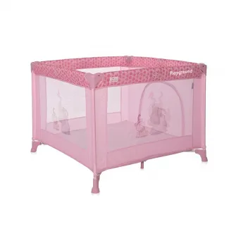 Tarc de joaca, Lorelli, Playground, 100 x 100 cm, 0-36 luni, salteluta, usa cu fermoar, geanta transport, mecanism dublu de siguranta, Melow Rose Fellows
