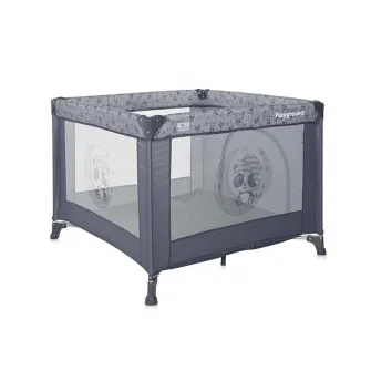 Tarc de joaca, Lorelli, Playground, 100 x 100 cm, 0-36 luni, salteluta, usa cu fermoar, geanta transport, mecanism dublu de siguranta, Cool Grey Pandas