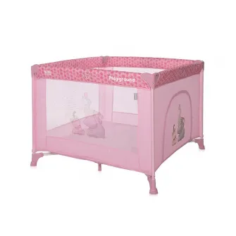 Tarc de joaca, Lorelli, Playground, 100 x 100 cm, 0-36 luni, salteluta, usa cu fermoar, geanta transport, mecanism dublu de siguranta, Melow Rose Fellows