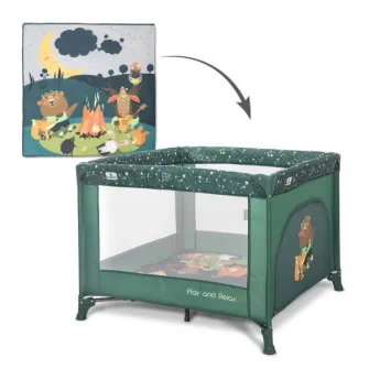 Tarc de joaca Play N Relax, Lorelli, 100x100x75 cm, deschidere laterala cu fermoar, geanta de transport, Green Night