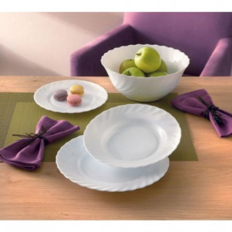 Set farfurii Luminarc Trianon 144, sticla opal, alb, 19