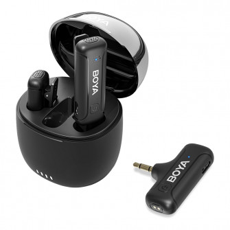 Boya 2.4GHz Dual-Channel Wireless Microphone System with Charging Case (BY-WM3T-U2), 3,0 Jack, Black