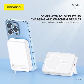 Foneng Power Bank Foldable Kickstand Magnetic Wireless 10000 mAh, 15W+ PD20W, White