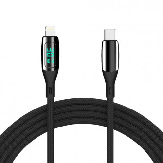 Helmet Cable Type-C to Lightning 30W 1.2m LED Display Series, Black