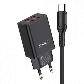 Jokade Wall Charger with Cable USB-A to Type-C Dual Port