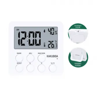 KAKU 3-in-1 Indoor Digital Clock & Hygrometer, White