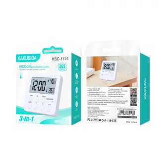 KAKU 3-in-1 Indoor Digital Clock & Hygrometer, White