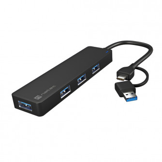 Natec Mayfly 4-Port Black +Usb-A Adapter