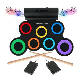 Roll Drum with Built-in Speakers, 7 pads Electronic, Rainbow Color (Damaged Box)