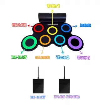 Roll Drum with Built-in Speakers, 7 pads Electronic, Rainbow Color (Damaged Box)