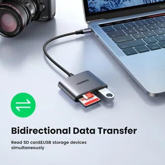 UGREEN Card Reader USB-C to SD/TF + USB 2.0 | CM387, Gray
