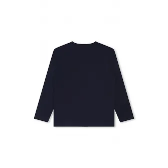 BOSS Kidswear, Bluza cu decolteu la baza gatului si imprimeu logo contrastant, Albastru marin, 138 CM