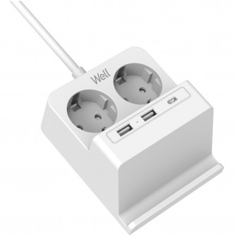 Prelungitor Well, 2 prize, 2xUSB-A, 1xUSB-C, incarcator wireless 10W, cablu 3x1.5mmp, 2m