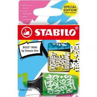 Textmarker Stabilo Boss mini by Snooze One, 3 culori / set, albastru, galben, verde, etui caton